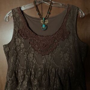 Wrangler Lace & Embroidered Western Romantic 
Coastal Cowgirl Dress Brown